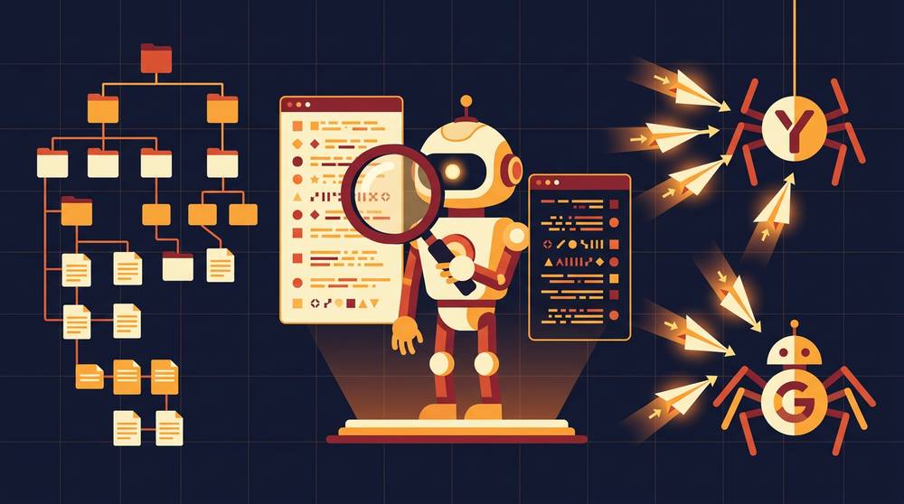 Схематичный контур: sitemap сайта, дифф по нему у ИИ-сотрудника и отправка обновлённых URL роботам Яндекса и Google